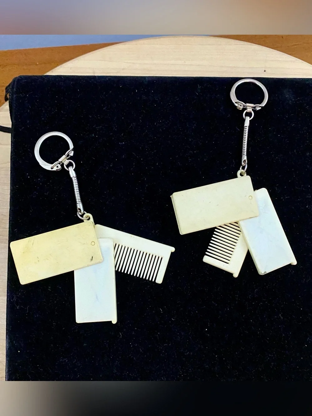 Vintage Plastic Comb Mirror Keychain Lot of 2 Retro Novelty Key Ring Pocket Toy